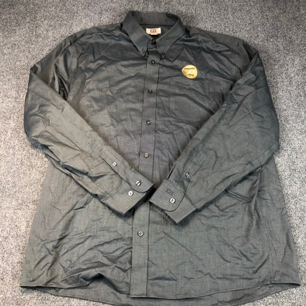 Cutter & Buck Mens XXL Gray Button Down Long Sleeve Shirt 50th Anniversary Patch
